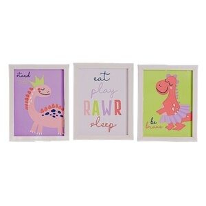 Dino Printed Framed Wall Art 3 pc set girls room decor pictures dinosaur pink